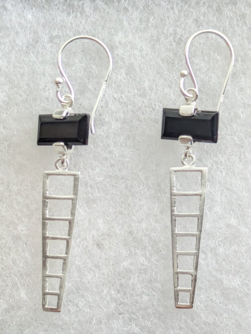 925 Sterling Silver Geometric Black Onyx Ladder Dangle Earrings